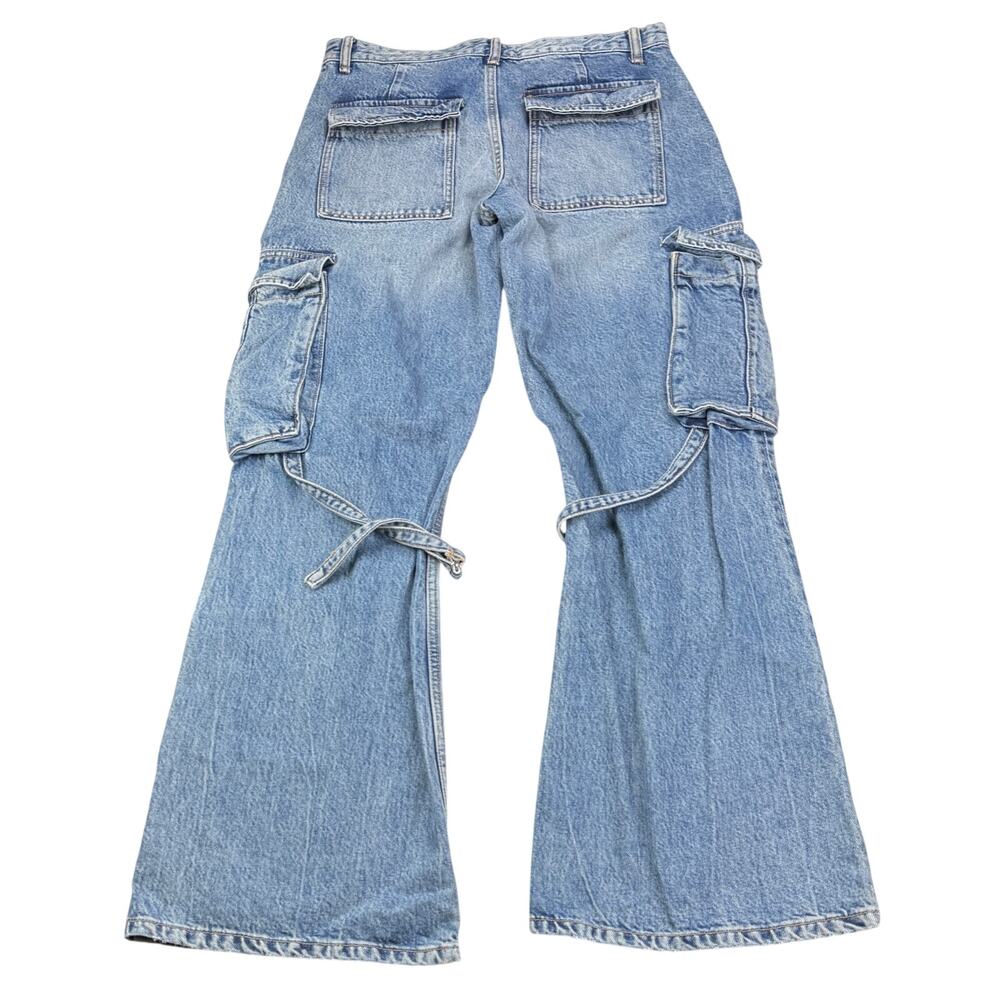 NWT ZARA Mid Rise Cargo Wide Leg Jeans Blue Size 6 - Picture 8 of 10